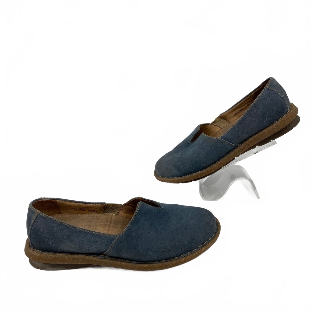 Born Blue Leather Flat Suede Upper Women’s 8.5 | Classic Slip-On